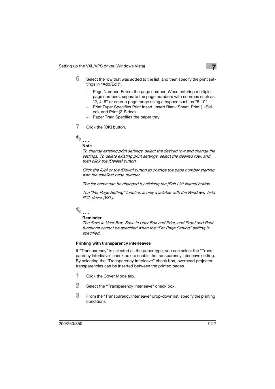 Printing with transparency interleaves, Printing with transparency interleaves -22 | Konica Minolta bizhub 200 User Manual | Page 207 / 382