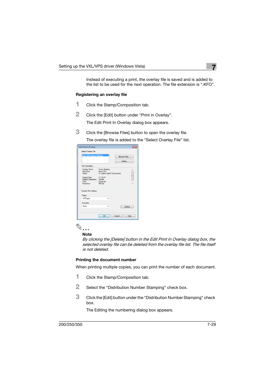 Registering an overlay file, Printing the document number | Konica Minolta bizhub 200 User Manual | Page 214 / 382