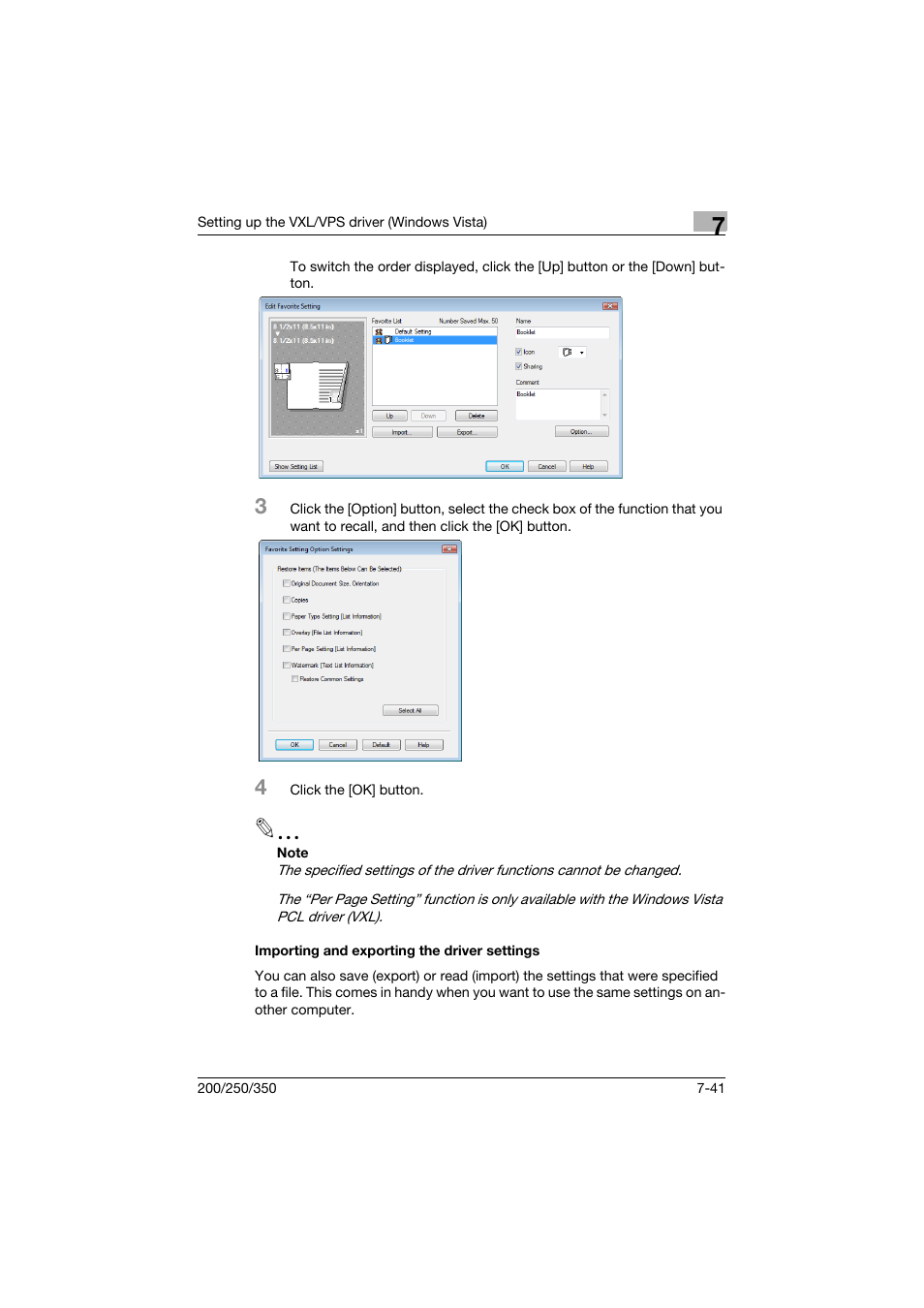 Importing and exporting the driver settings, Importing and exporting the driver settings -41 | Konica Minolta bizhub 200 User Manual | Page 226 / 382