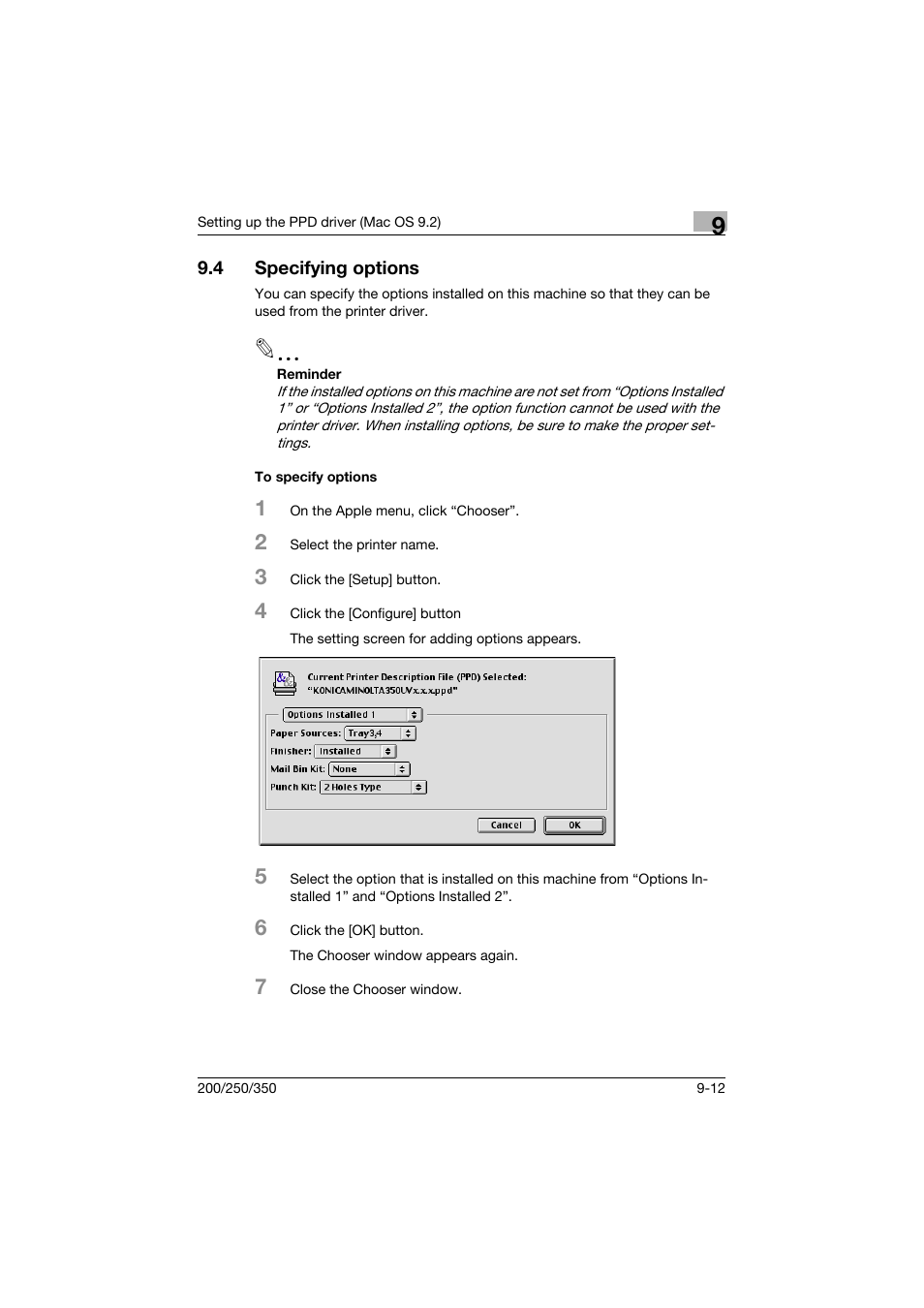 4 specifying options, To specify options, Specifying options -12 | To specify options -12 | Konica Minolta bizhub 200 User Manual | Page 247 / 382