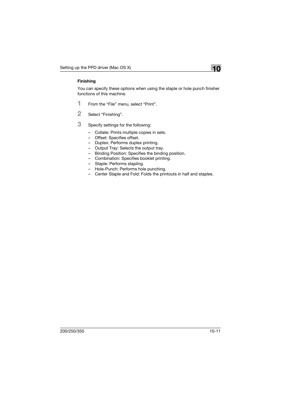 Finishing, Finishing -11 | Konica Minolta bizhub 200 User Manual | Page 260 / 382