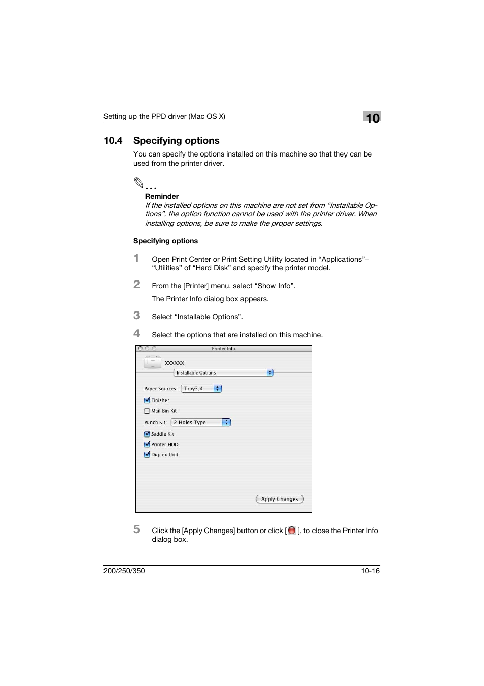 4 specifying options, Specifying options, Specifying options -16 | Konica Minolta bizhub 200 User Manual | Page 265 / 382