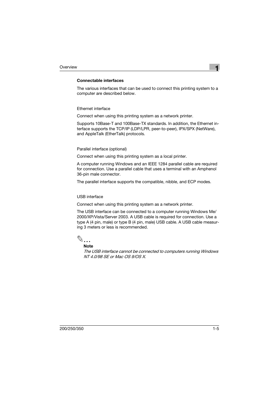Connectable interfaces, Connectable interfaces -5 | Konica Minolta bizhub 200 User Manual | Page 28 / 382