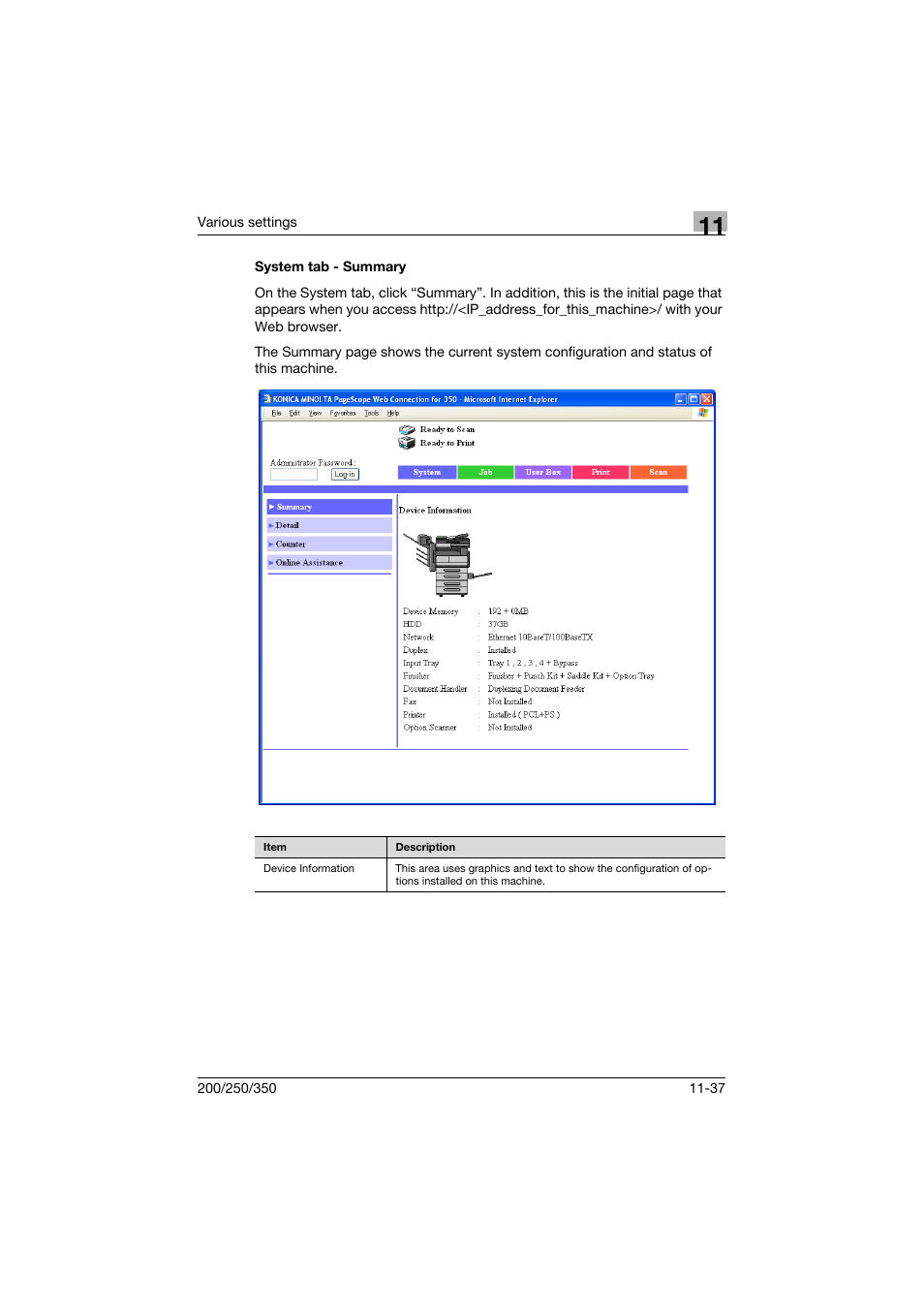 System tab - summary, System tab - summary -37 | Konica Minolta bizhub 200 User Manual | Page 304 / 382