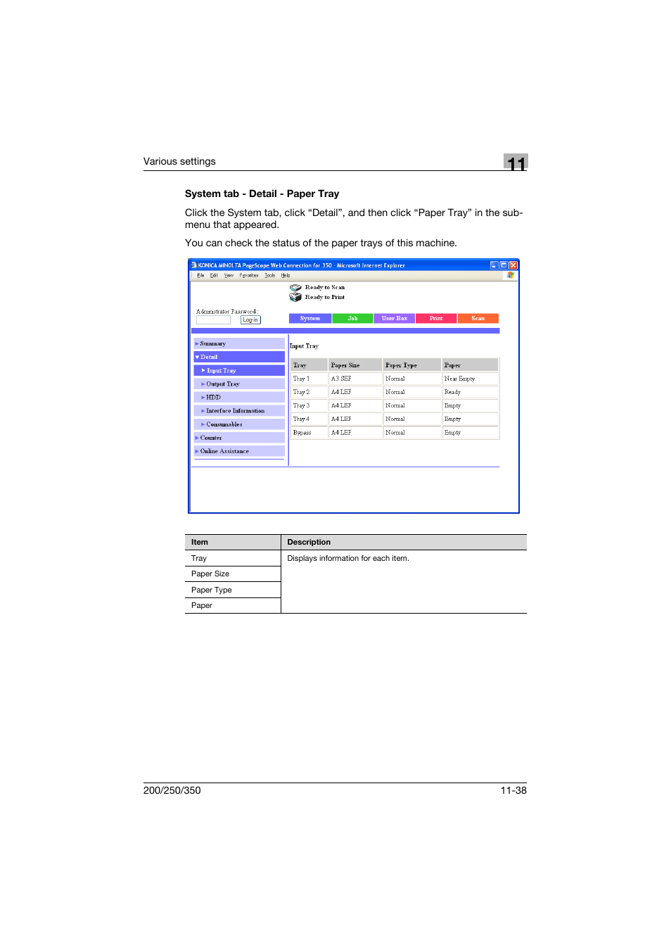 System tab - detail - paper tray, System tab - detail - paper tray -38 | Konica Minolta bizhub 200 User Manual | Page 305 / 382