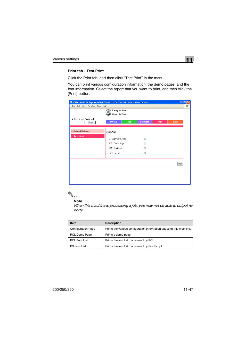 Print tab - test print, Print tab - test print -47 | Konica Minolta bizhub 200 User Manual | Page 314 / 382