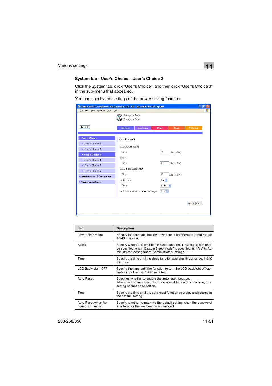 System tab - user’s choice - user’s choice 3, System tab - user’s choice - user’s choice 3 -51 | Konica Minolta bizhub 200 User Manual | Page 318 / 382
