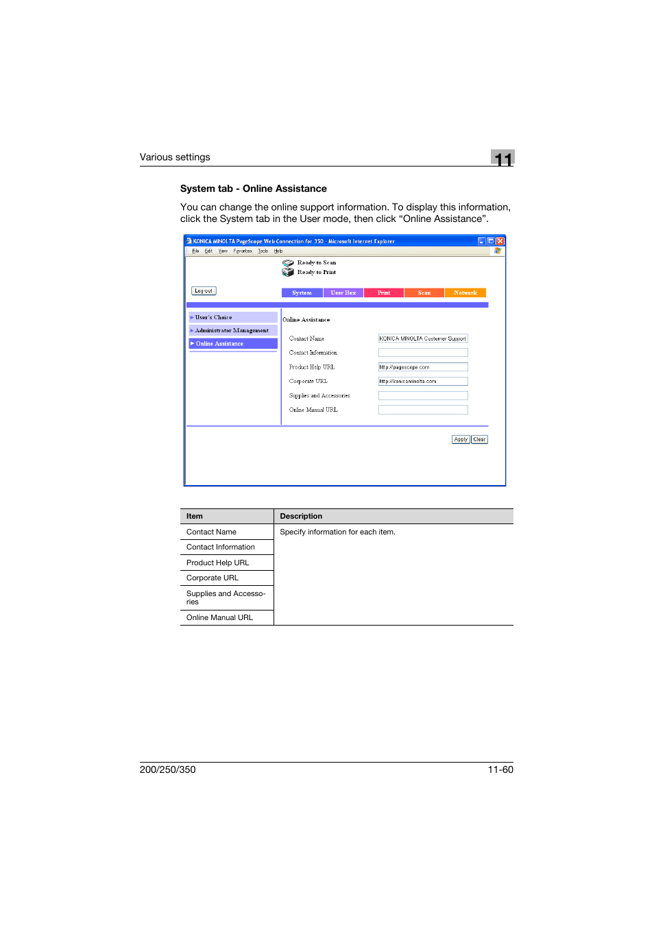 System tab - online assistance, System tab - online assistance -60 | Konica Minolta bizhub 200 User Manual | Page 327 / 382