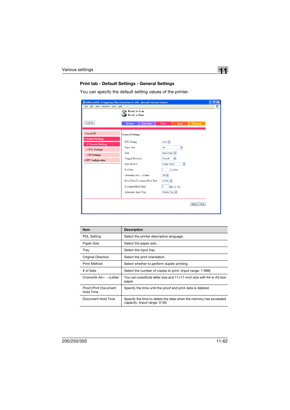 Print tab - default settings - general settings | Konica Minolta bizhub 200 User Manual | Page 329 / 382