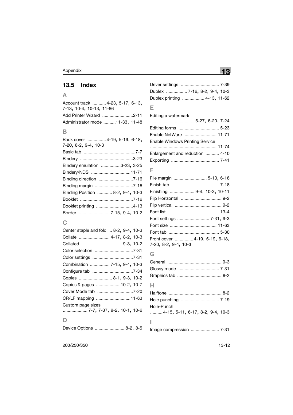 5 index, A to i, Index -12 | Konica Minolta bizhub 200 User Manual | Page 377 / 382