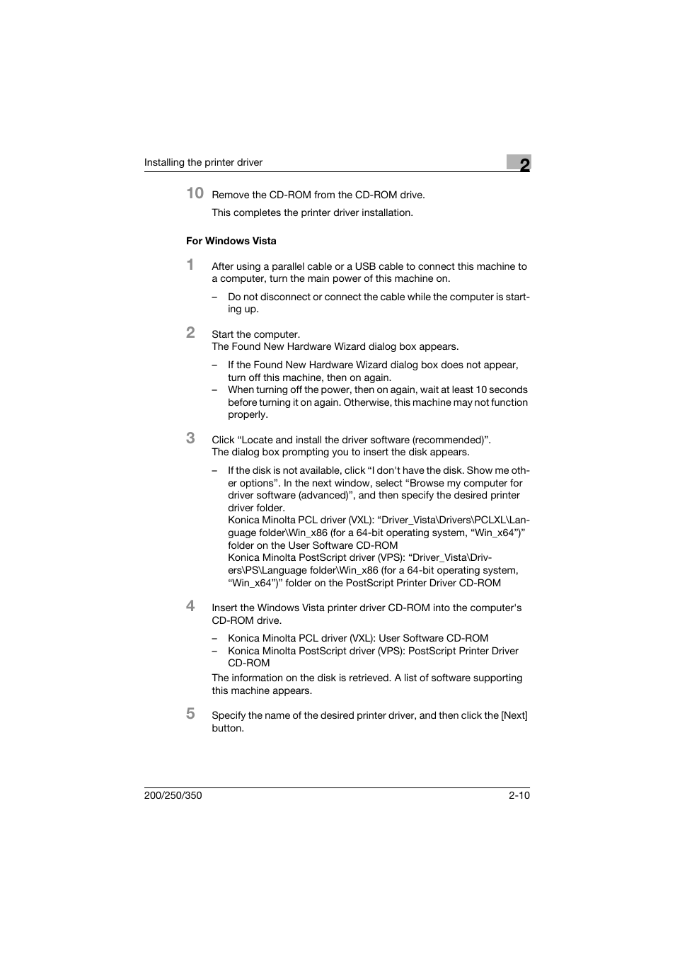 For windows vista, For windows vista -10 | Konica Minolta bizhub 200 User Manual | Page 41 / 382