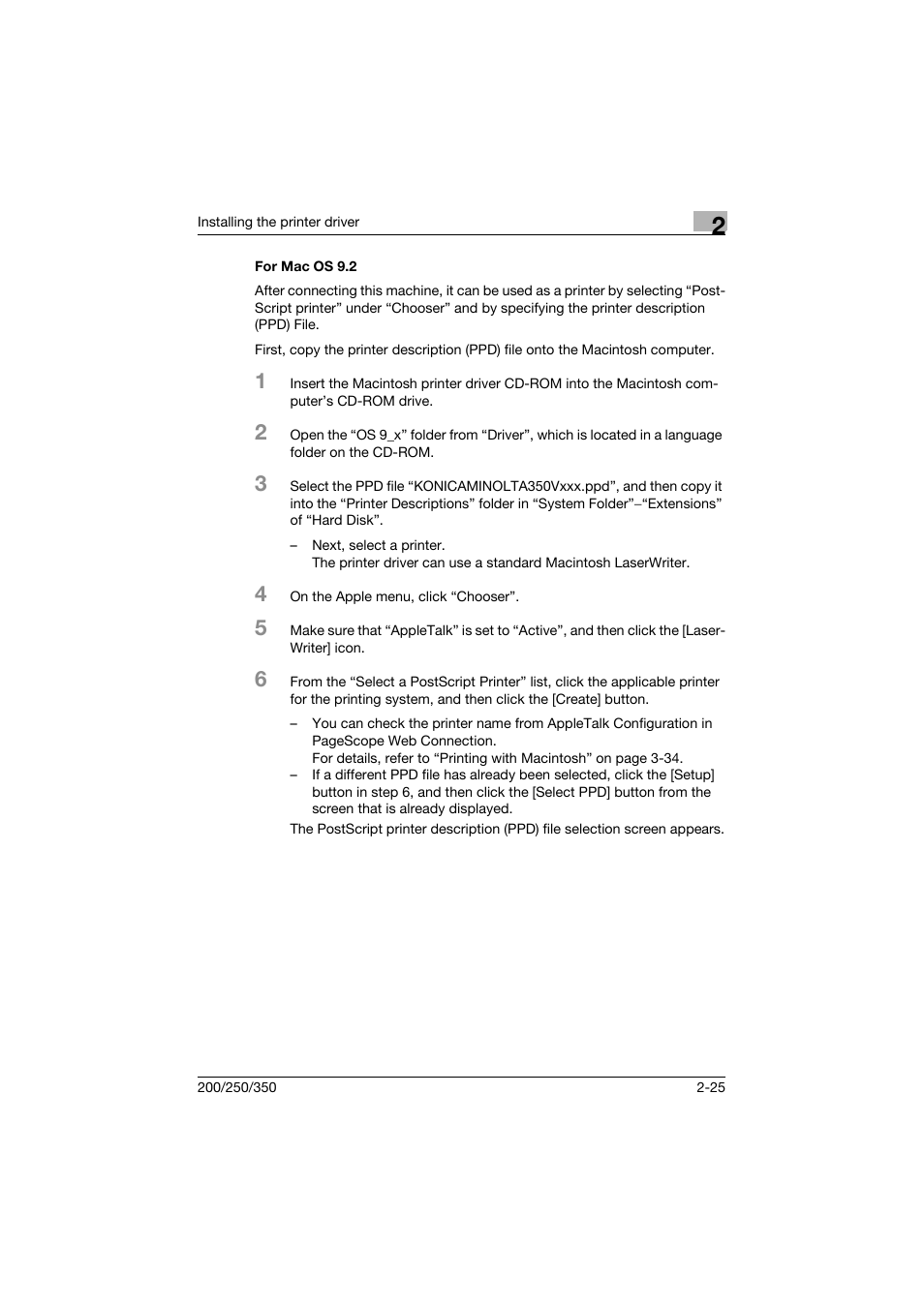 For mac os 9.2, For mac os 9.2 -25 | Konica Minolta bizhub 200 User Manual | Page 56 / 382