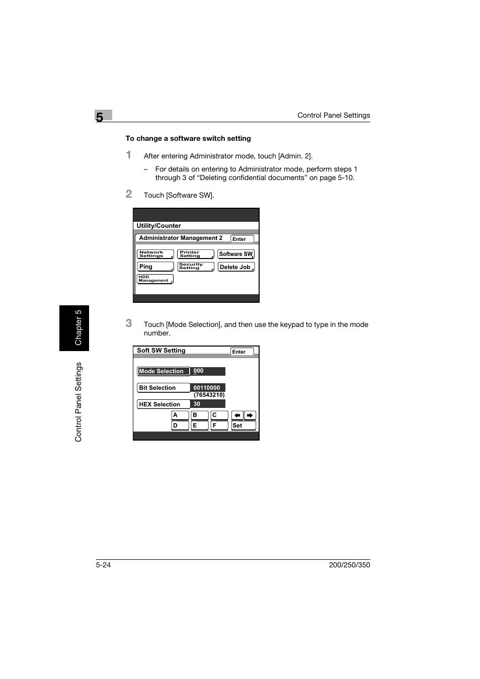To change a software switch setting, To change a software switch setting -24 | Konica Minolta bizhub 200 User Manual | Page 131 / 204