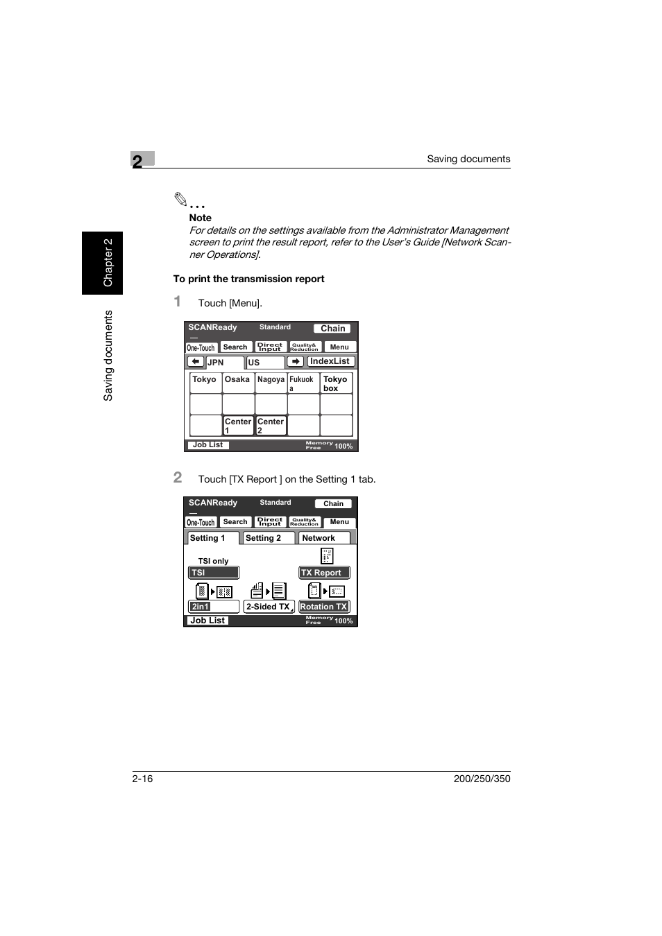 To print the transmission report, To print the transmission report -16 | Konica Minolta bizhub 200 User Manual | Page 39 / 204