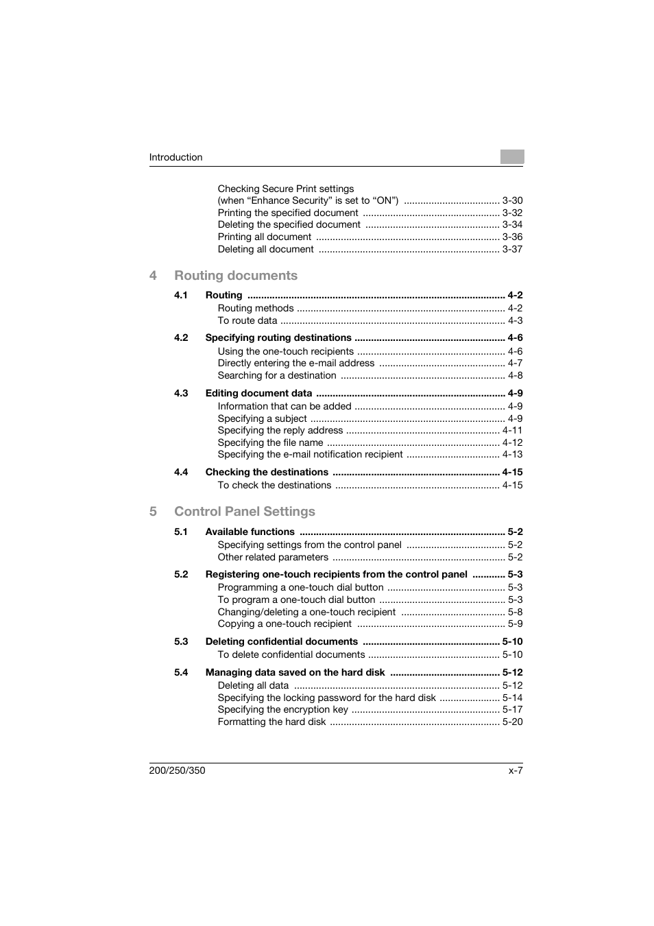 4routing documents, 5control panel settings | Konica Minolta bizhub 200 User Manual | Page 8 / 204