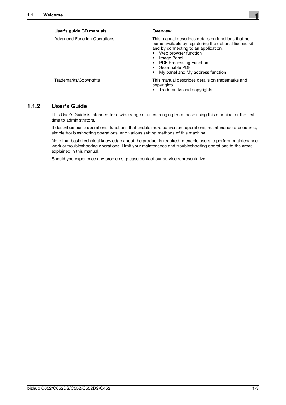 2 user's guide, User's guide -3 | Konica Minolta BIZHUB C652DS User Manual | Page 10 / 307
