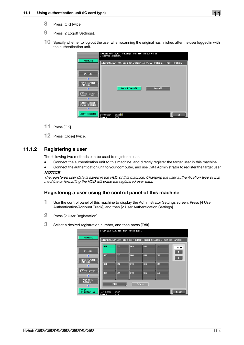 2 registering a user | Konica Minolta BIZHUB C652DS User Manual | Page 257 / 307