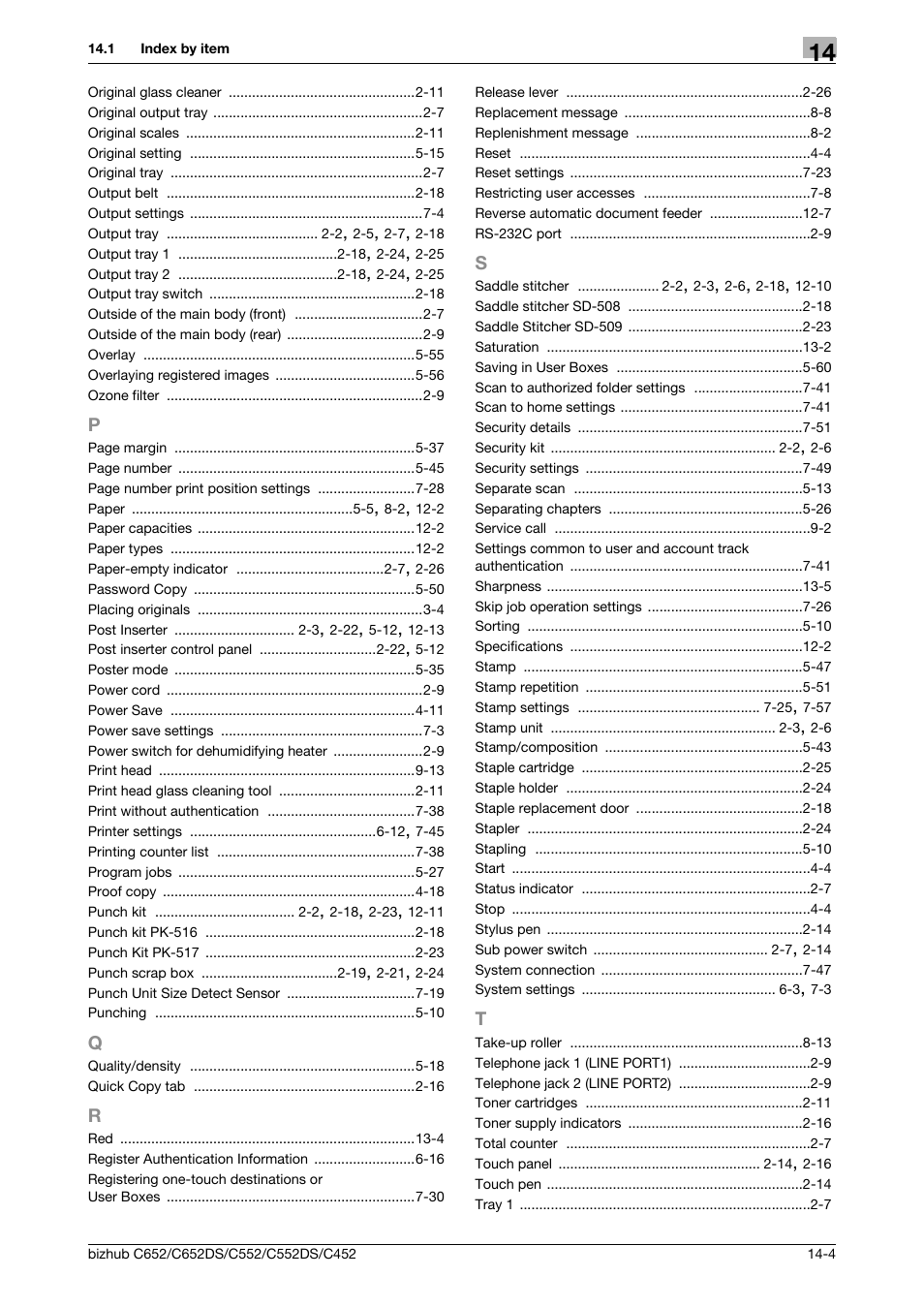 P to t | Konica Minolta BIZHUB C652DS User Manual | Page 300 / 307