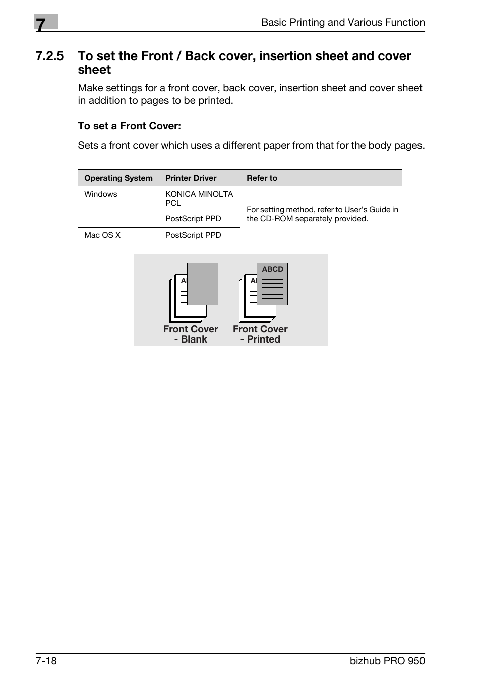 To set a front cover | Konica Minolta bizhub PRO 950 User Manual | Page 103 / 122