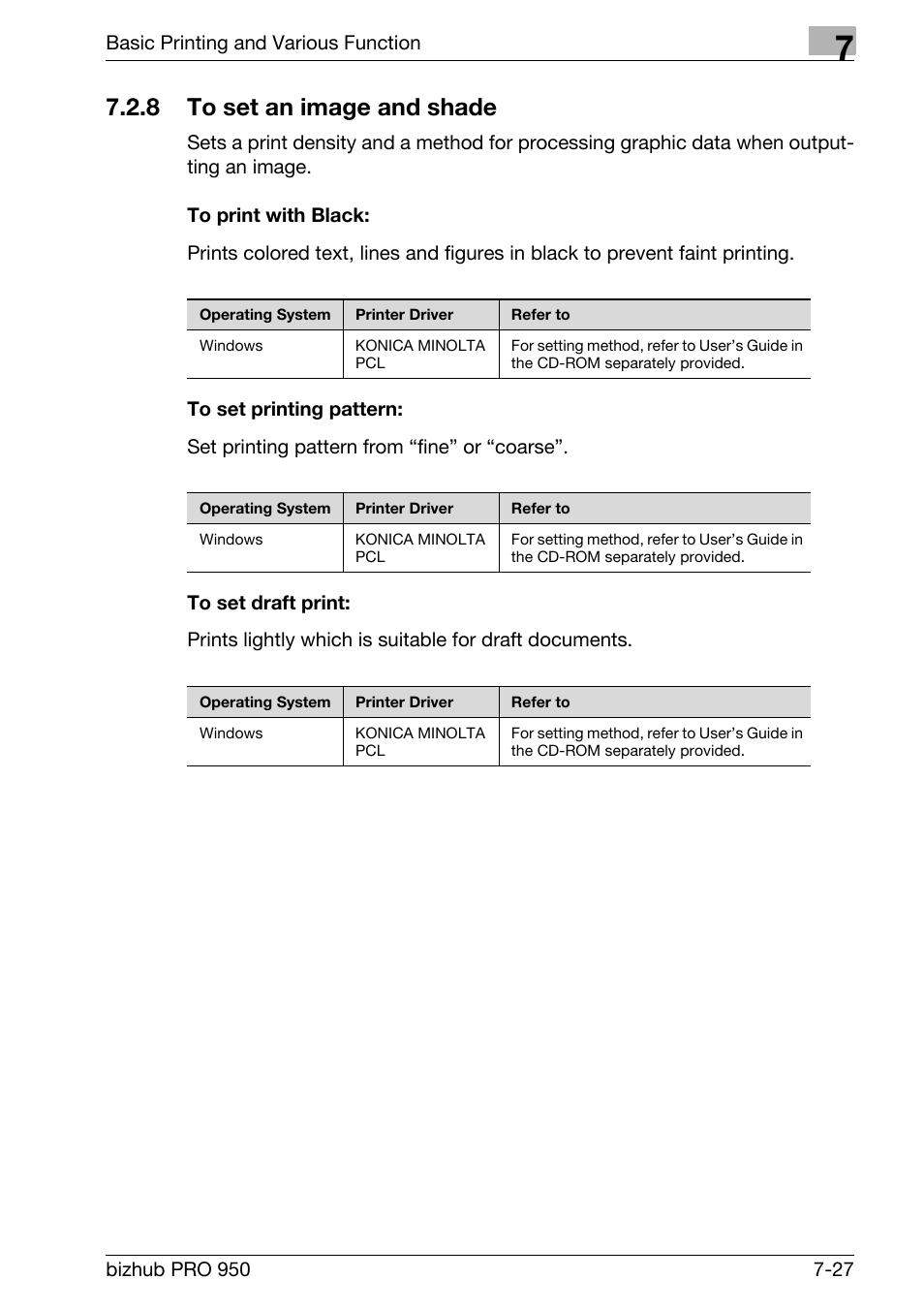 8 to set an image and shade, To print with black, To set printing pattern | To set draft print, To set an image and shade -27 | Konica Minolta bizhub PRO 950 User Manual | Page 112 / 122