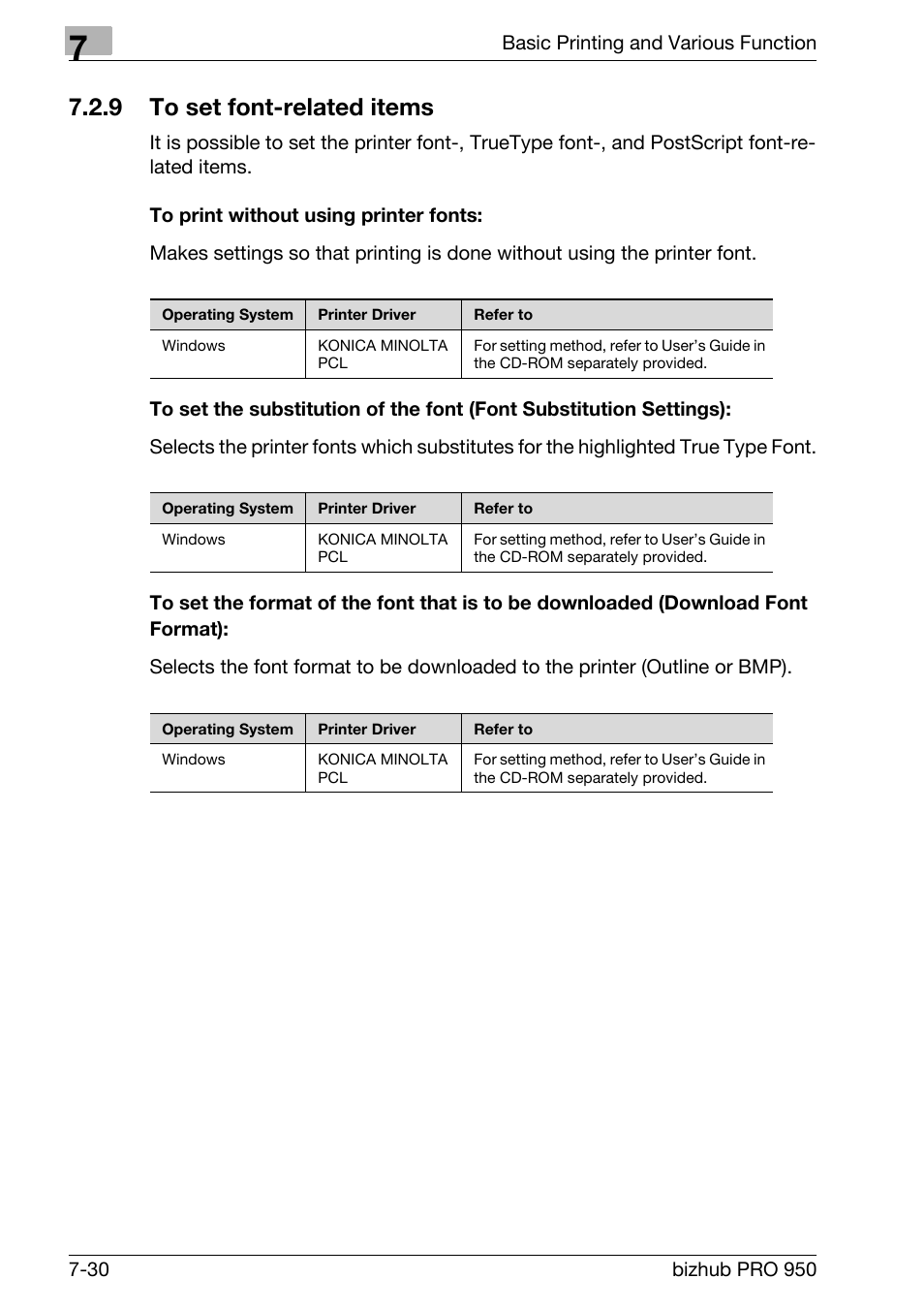 9 to set font-related items, To print without using printer fonts, To set font-related items -30 | Konica Minolta bizhub PRO 950 User Manual | Page 115 / 122