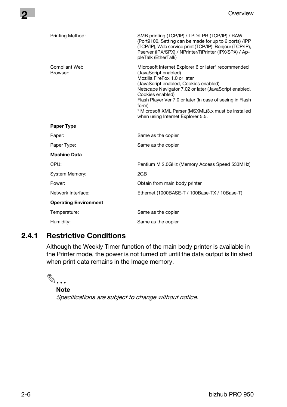 1 restrictive conditions, Restrictive conditions -6 | Konica Minolta bizhub PRO 950 User Manual | Page 27 / 122