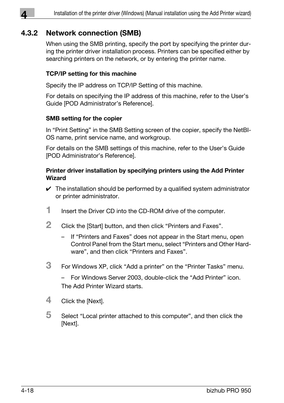 2 network connection (smb), Tcp/ip setting for this machine, Smb setting for the copier | Network connection (smb) -18 | Konica Minolta bizhub PRO 950 User Manual | Page 49 / 122