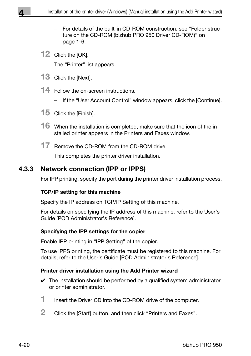 3 network connection (ipp or ipps), Tcp/ip setting for this machine, Specifying the ipp settings for the copier | Network connection (ipp or ipps) -20 | Konica Minolta bizhub PRO 950 User Manual | Page 51 / 122