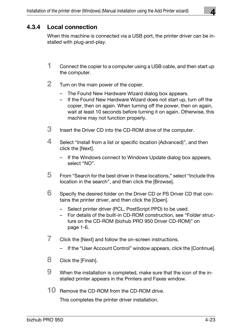 4 local connection, Local connection -23 | Konica Minolta bizhub PRO 950 User Manual | Page 54 / 122