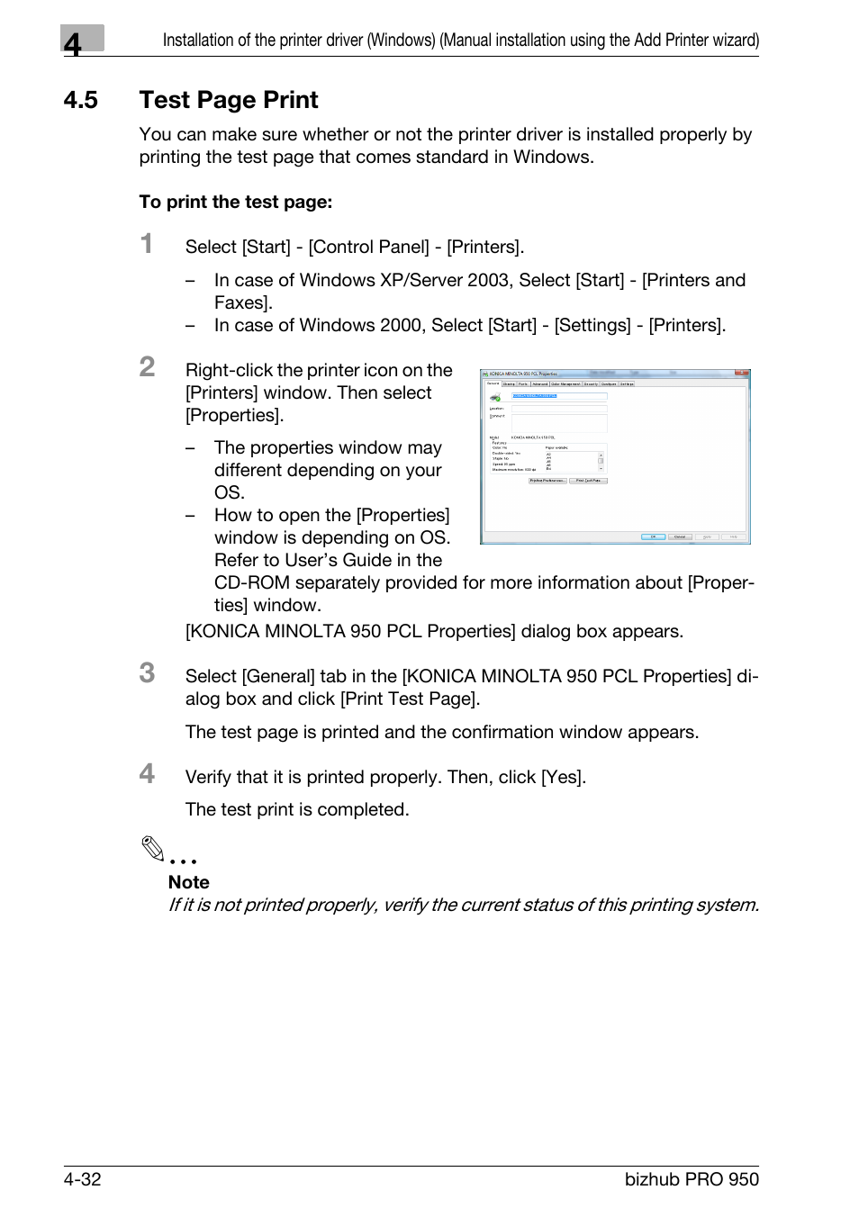 5 test page print | Konica Minolta bizhub PRO 950 User Manual | Page 63 / 122