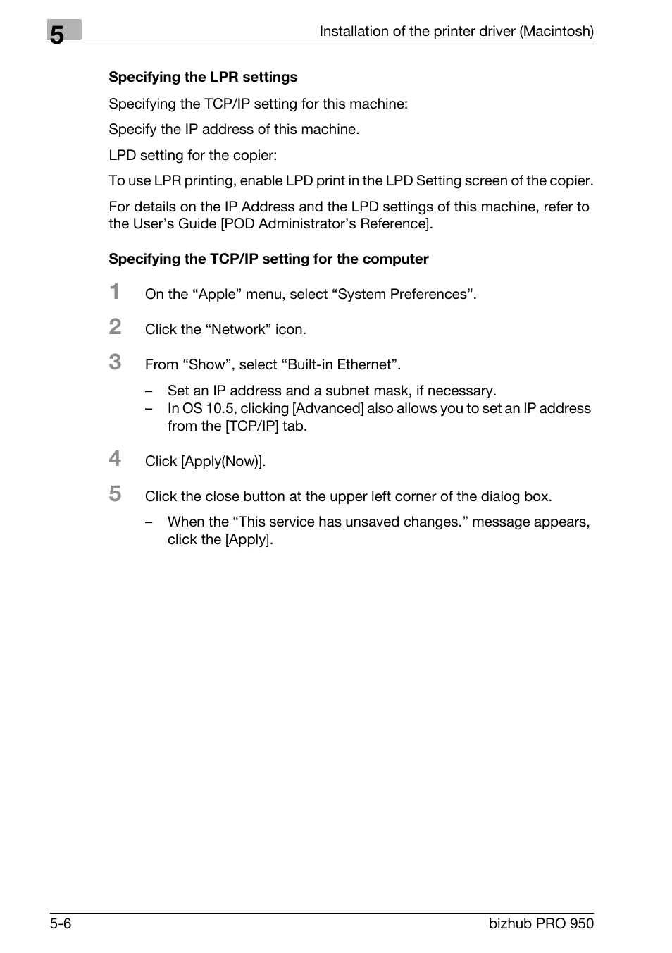 Specifying the lpr settings, Specifying the tcp/ip setting for the computer | Konica Minolta bizhub PRO 950 User Manual | Page 69 / 122