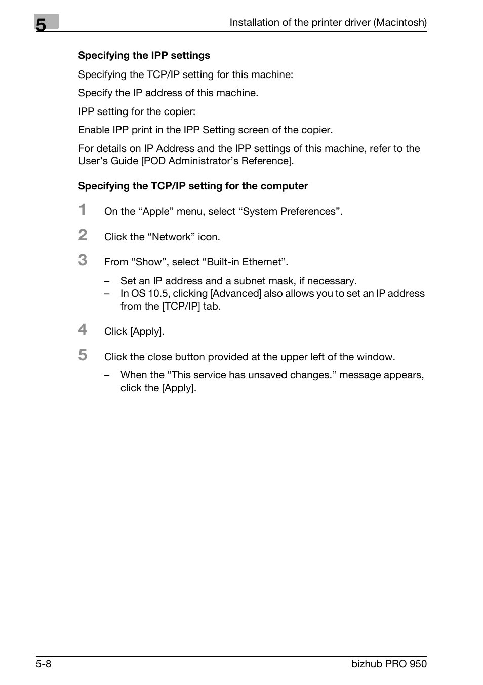 Specifying the ipp settings, Specifying the tcp/ip setting for the computer | Konica Minolta bizhub PRO 950 User Manual | Page 71 / 122