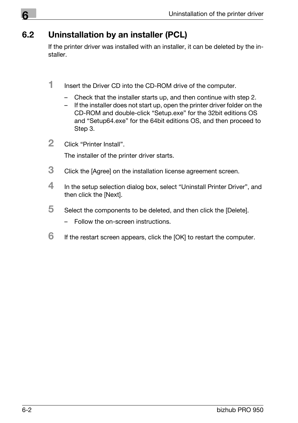 2 uninstallation by an installer (pcl), Uninstallation by an installer (pcl) -2 | Konica Minolta bizhub PRO 950 User Manual | Page 81 / 122