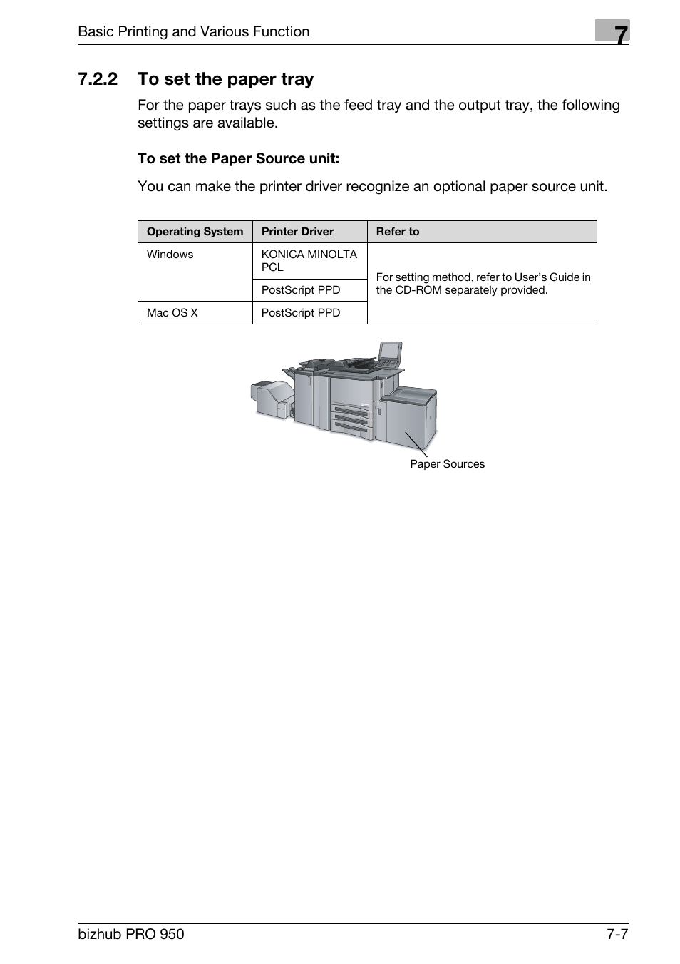 2 to set the paper tray, To set the paper source unit, To set the paper tray -7 | Konica Minolta bizhub PRO 950 User Manual | Page 92 / 122