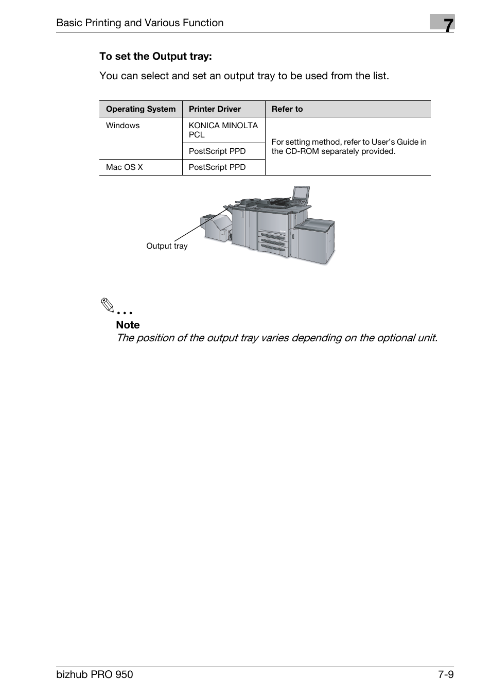 To set the output tray | Konica Minolta bizhub PRO 950 User Manual | Page 94 / 122