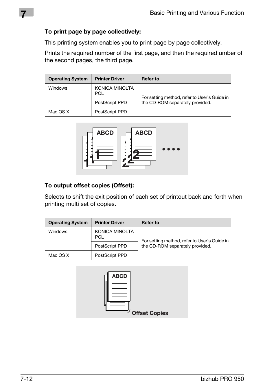 To output offset copies (offset) | Konica Minolta bizhub PRO 950 User Manual | Page 97 / 122