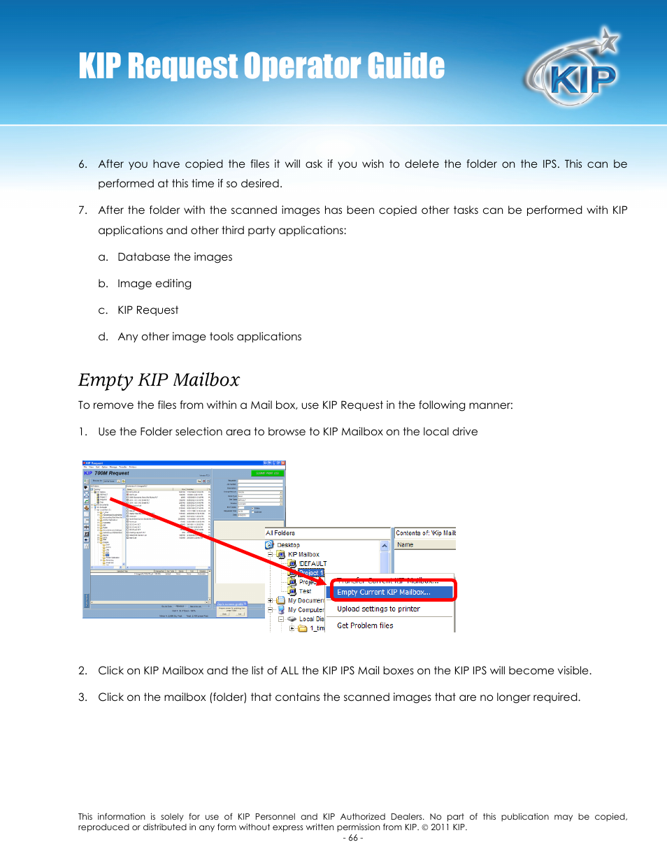 Kip request operator guide, Empty kip mailbox | Konica Minolta KIP C7800 User Manual | Page 70 / 84
