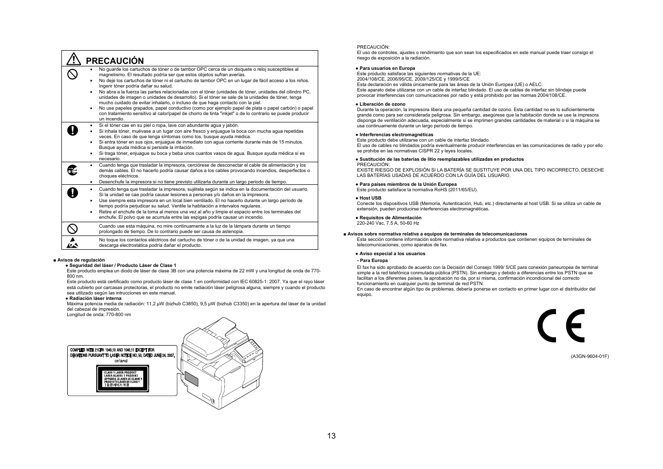 Precaución | Konica Minolta bizhub C3350 User Manual | Page 14 / 54