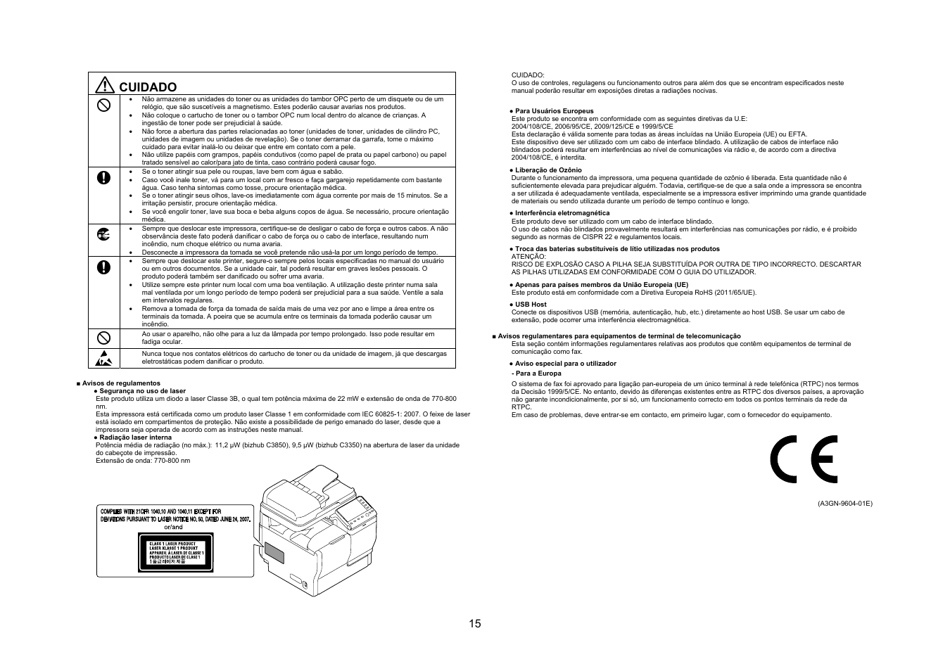 Cuidado | Konica Minolta bizhub C3350 User Manual | Page 16 / 54