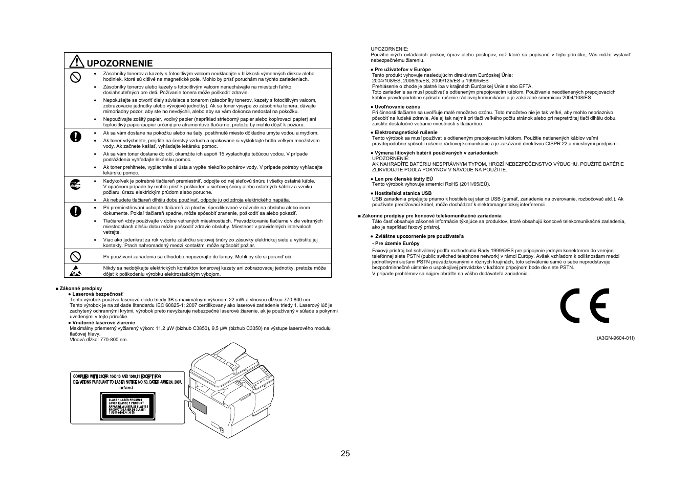 Upozornenie | Konica Minolta bizhub C3350 User Manual | Page 26 / 54