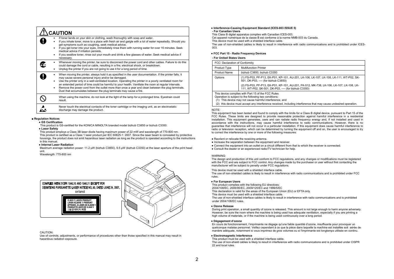 Caution | Konica Minolta bizhub C3350 User Manual | Page 3 / 54