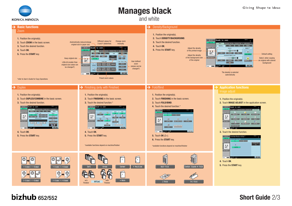 Manages black, Short guide 2/3, And white | Konica Minolta bizhub 652 User Manual | Page 2 / 3