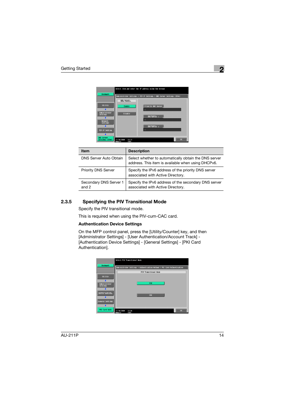 5 specifying the piv transitional mode, Specifying the piv transitional mode | Konica Minolta AU-211P User Manual | Page 15 / 65