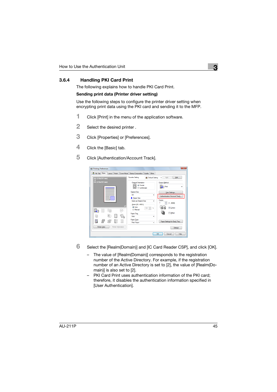 4 handling pki card print, Handling pki card print | Konica Minolta AU-211P User Manual | Page 46 / 65