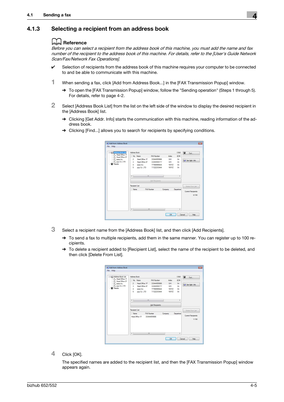 3 selecting a recipient from an address book, Selecting a recipient from an address book -5 | Konica Minolta bizhub 652 User Manual | Page 35 / 73