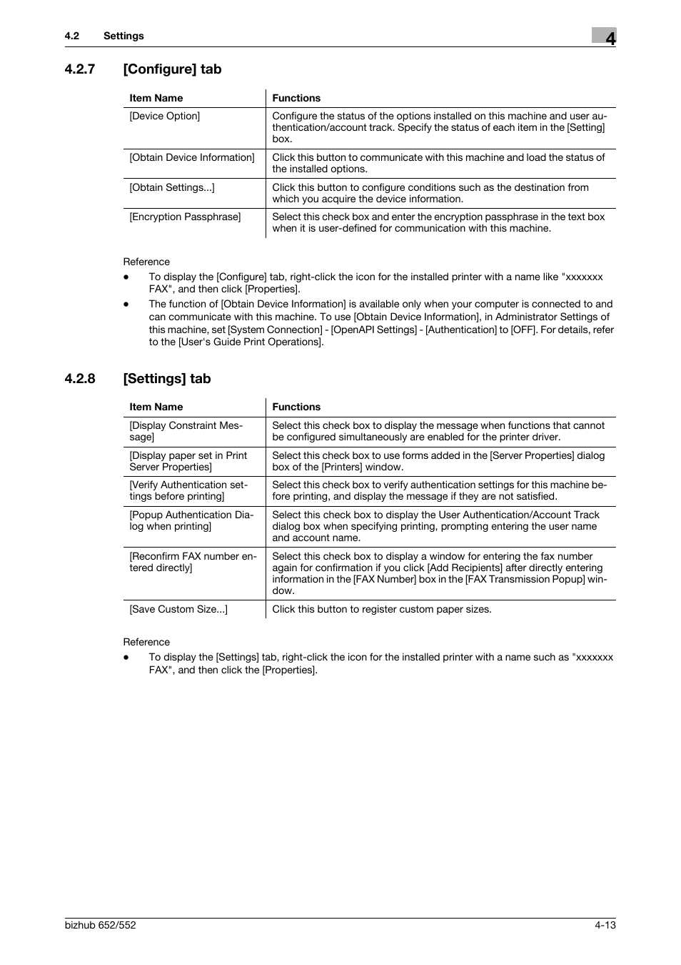 7 [configure] tab, 8 [settings] tab, Configure] tab -13 | Settings] tab -13 | Konica Minolta bizhub 652 User Manual | Page 43 / 73