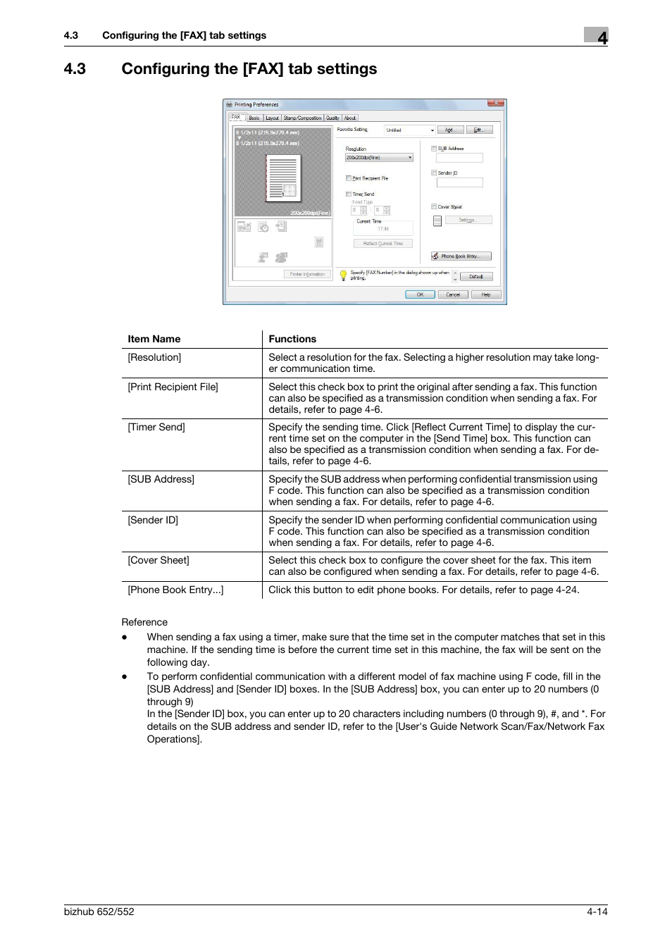 3 configuring the [fax] tab settings, Configuring the [fax] tab settings -14 | Konica Minolta bizhub 652 User Manual | Page 44 / 73