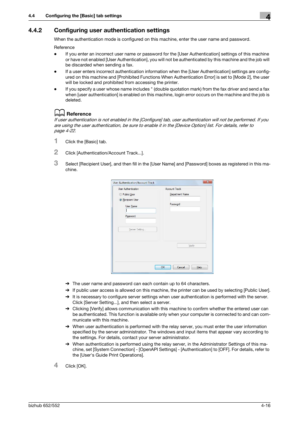 2 configuring user authentication settings, Configuring user authentication settings -16 | Konica Minolta bizhub 652 User Manual | Page 46 / 73