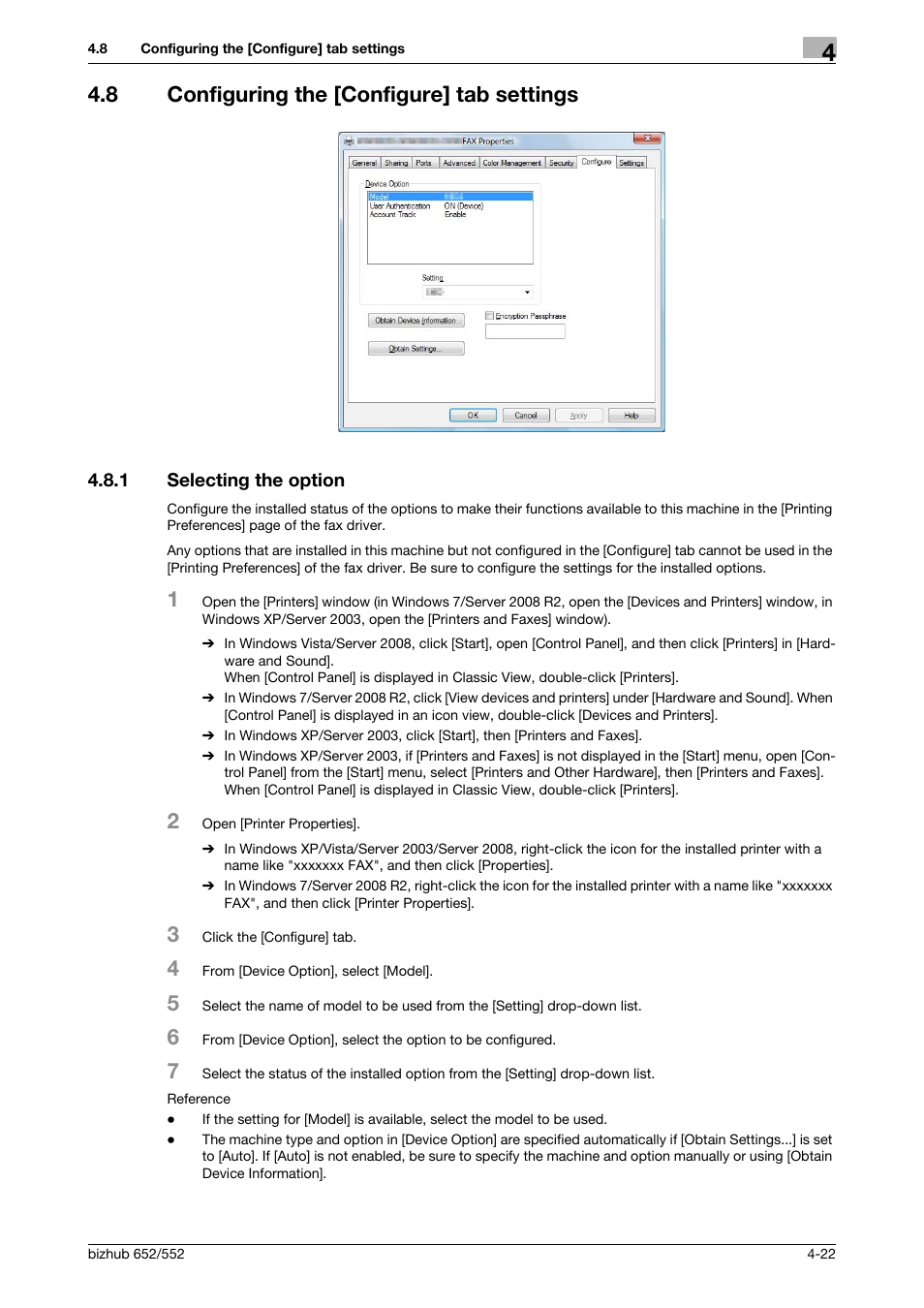 8 configuring the [configure] tab settings, 1 selecting the option, Configuring the [configure] tab settings -22 | Selecting the option -22 | Konica Minolta bizhub 652 User Manual | Page 52 / 73