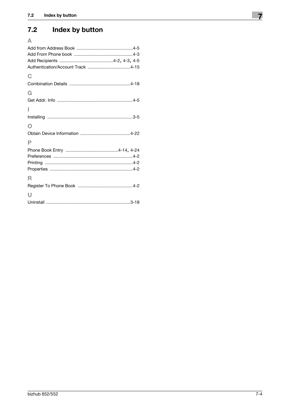 2 index by button, Index by button -4 | Konica Minolta bizhub 652 User Manual | Page 72 / 73